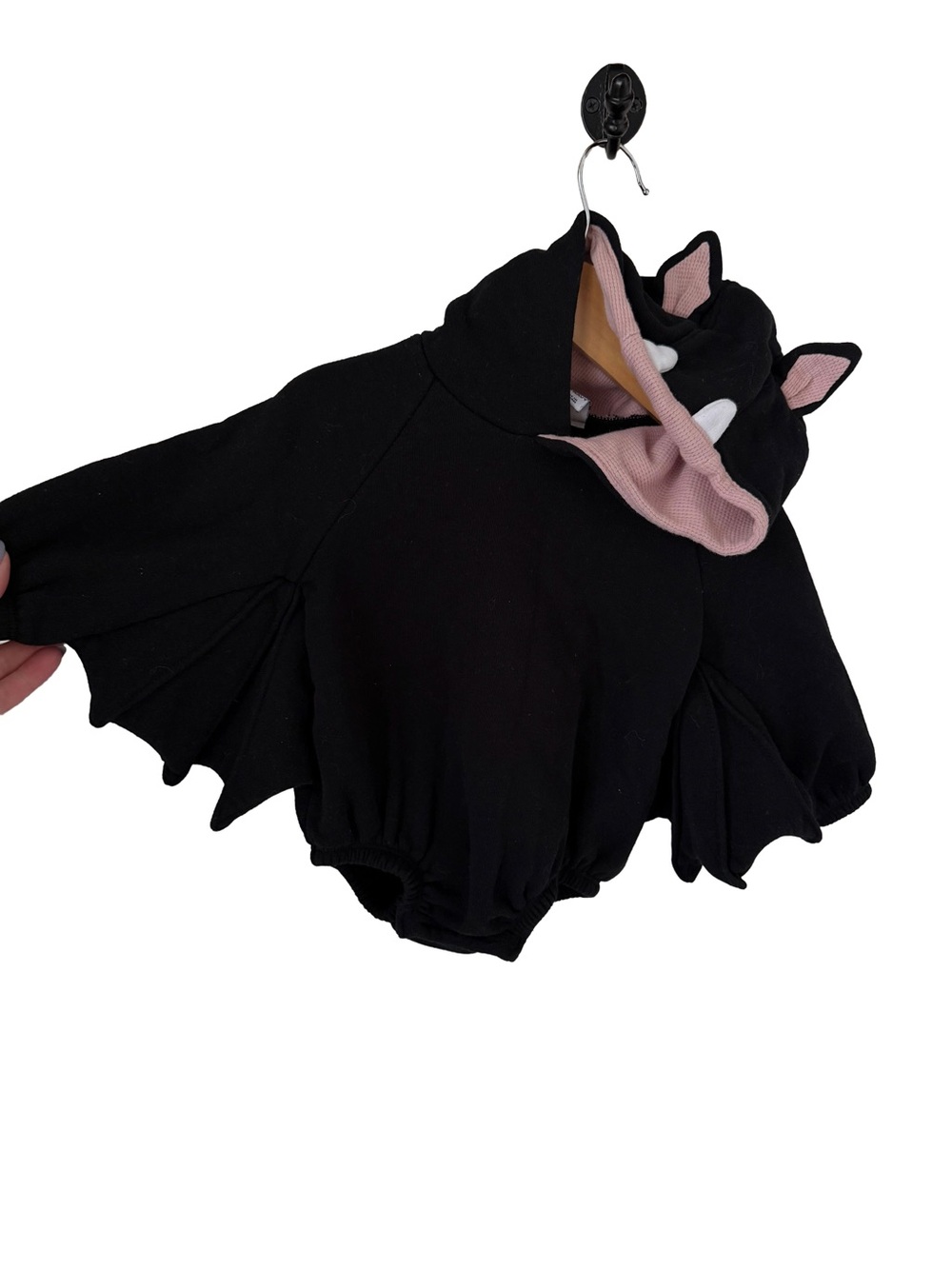 Old Navy Black Bat Hooded Costume Romper with Pink Lining 6-12 months